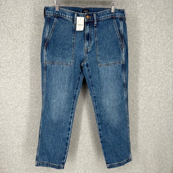 J Crew Womens Mid Rise Straight Leg Utility Crop Jean Size 27 VTG Denim Wash NEW - Picture 1 of 13